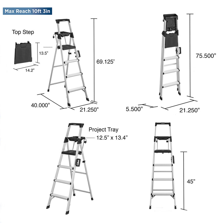 Best Signature Series 6 Foot Step Ladder -  Aluminum/Black  -  3 Step 