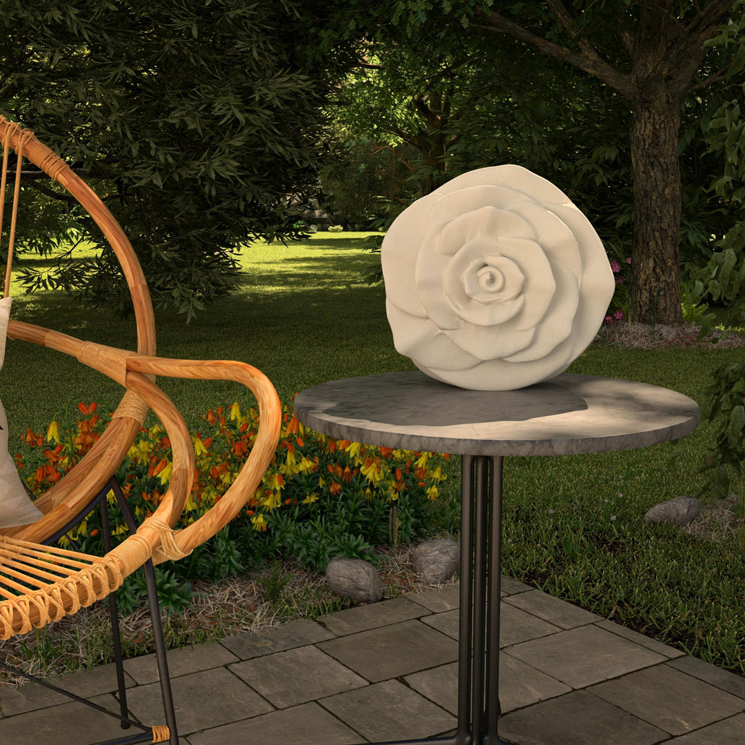 Outdoor rose sculpture with light -  White