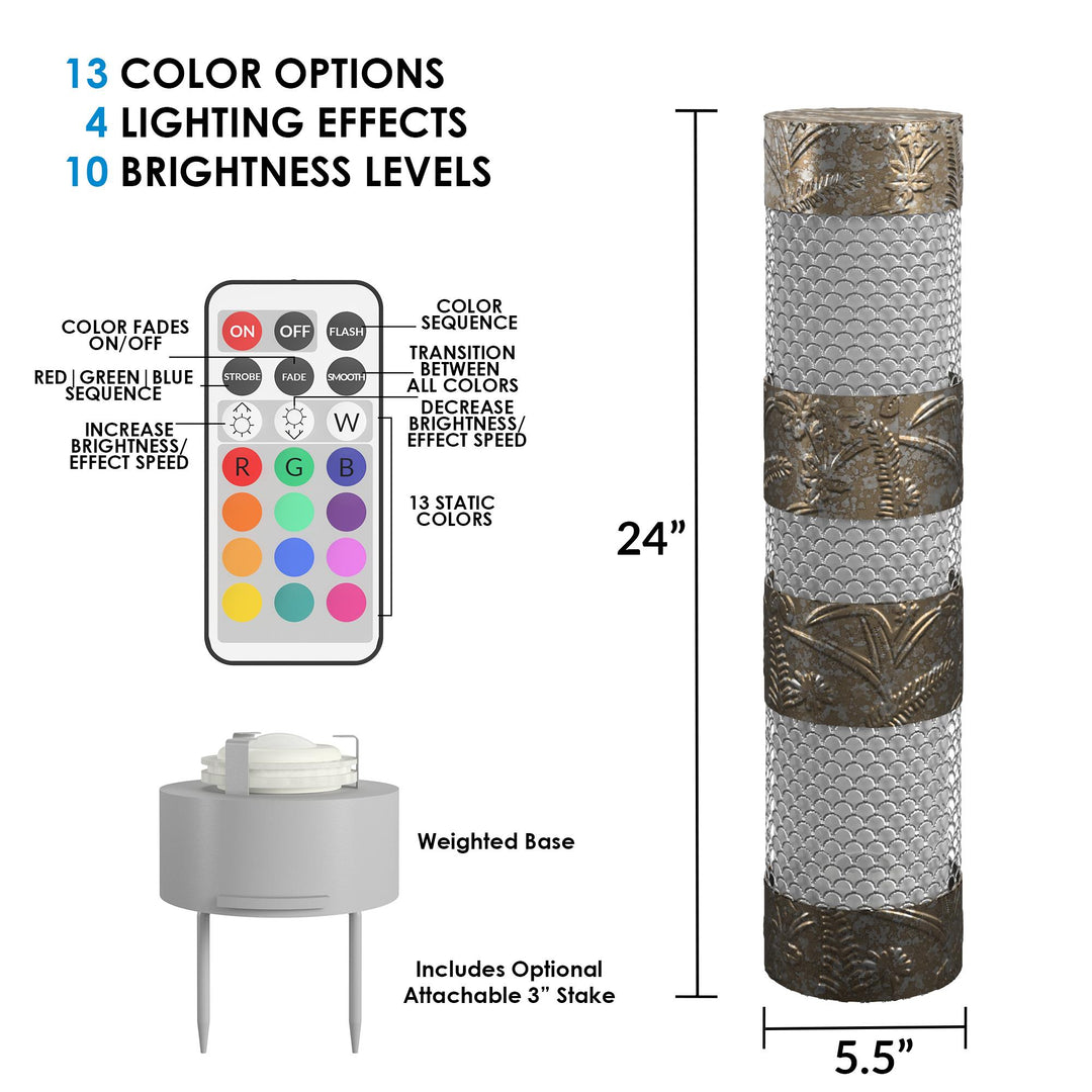 Remote controlled garden column light -  Silver