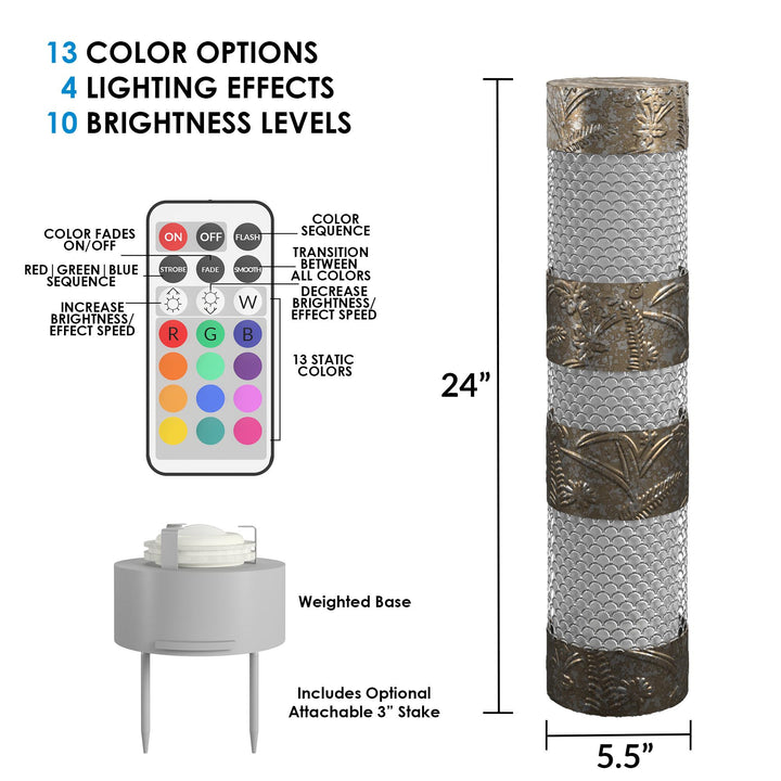 Remote controlled garden column light -  Silver