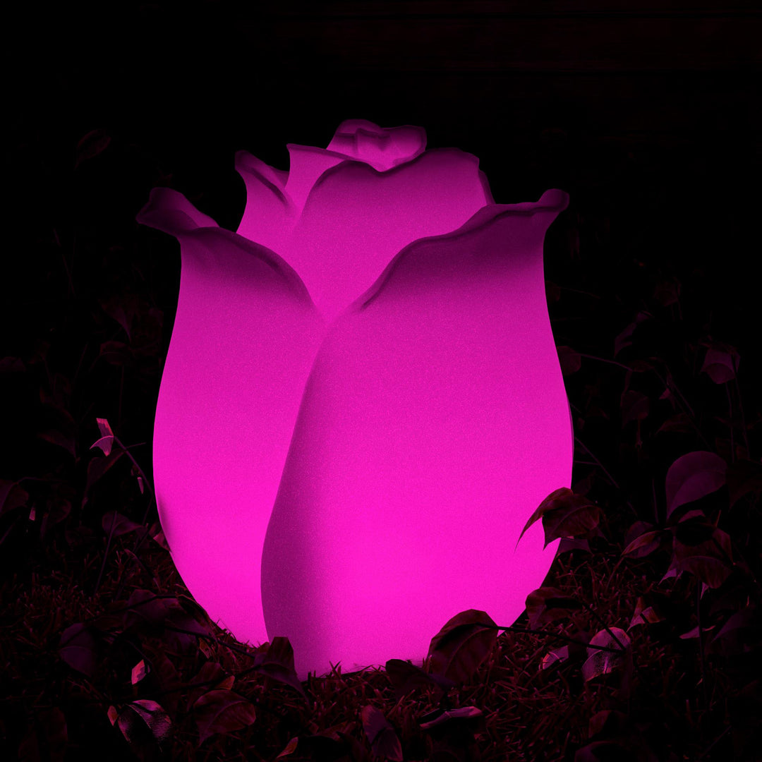 Lighted rose sculpture for gardens -  White
