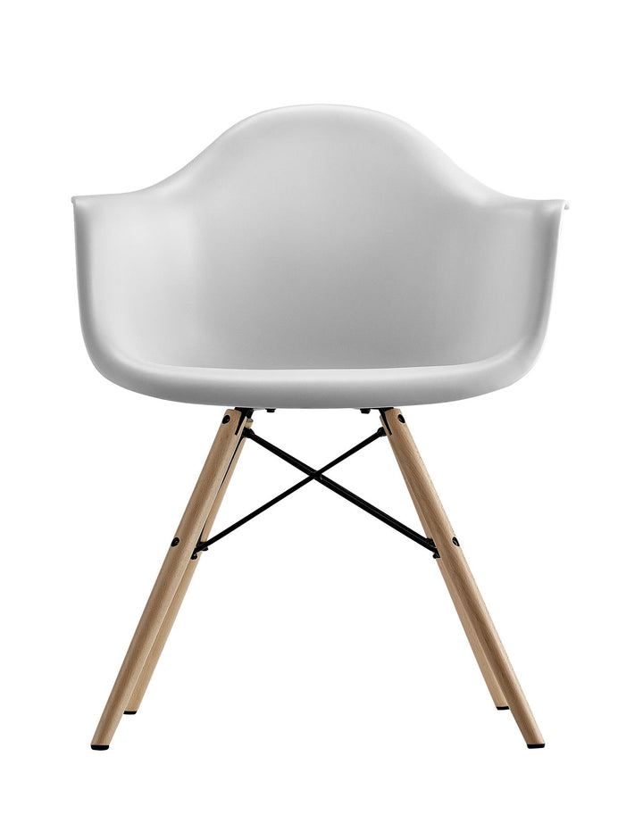 Mid Century Modern Molded Arm Chair with Wood Legs  -  White
