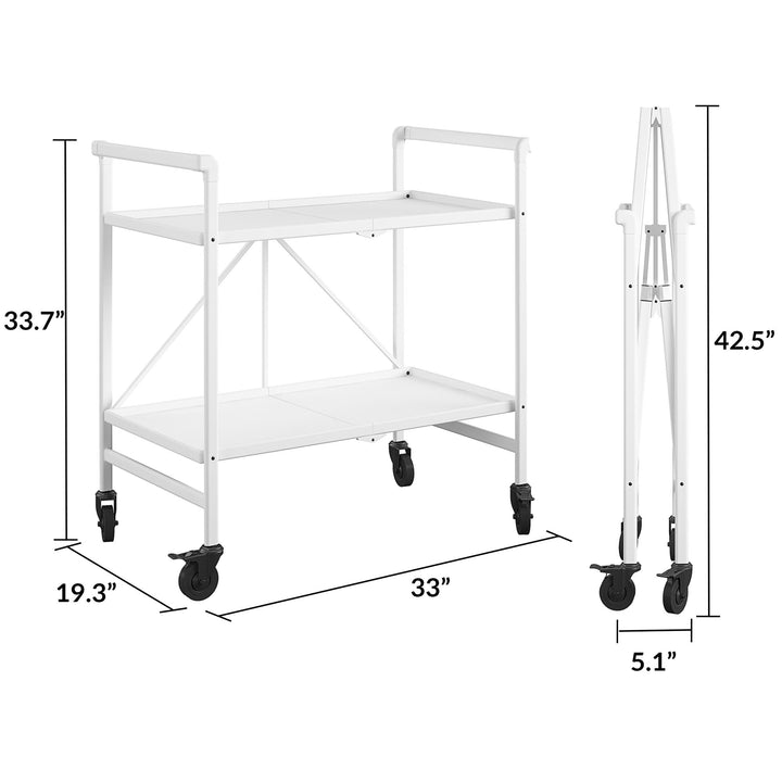 Outdoor Folding Serving Cart with 2 Shelves - White - Solid Shelf
