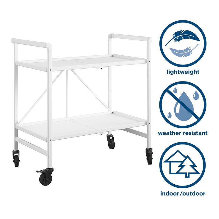 Outdoor Folding Serving Cart with 2 Shelves - White - Solid Shelf