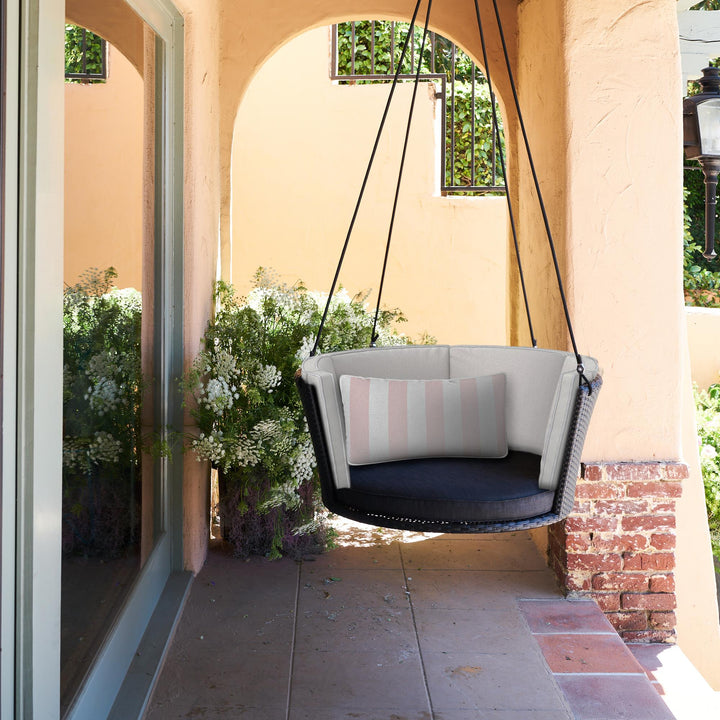 Sally Patio Hanging Wicker Swing with Cushions - Light Pink - Standard Swing