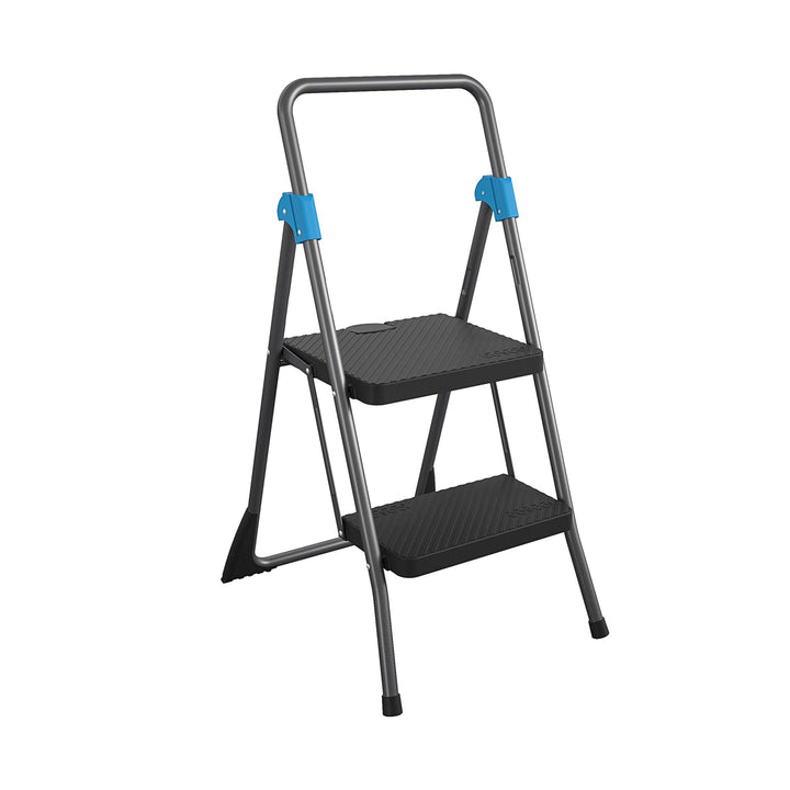 Folding Step Stool with 2-Step Metal Frame -  Grey/Grey/Blue