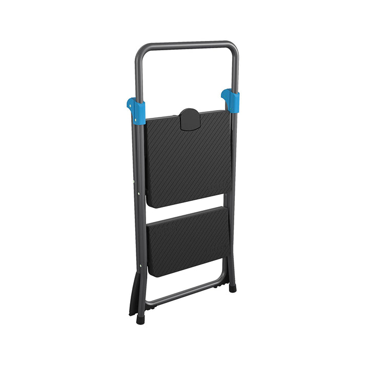 2-Step Folding Metal Frame Step Stool -  Grey/Grey/Blue