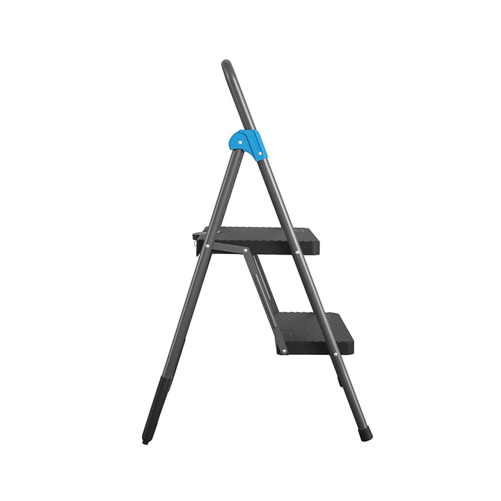 Metal Frame Folding Step Stool with 2 Steps -  Grey/Grey/Blue
