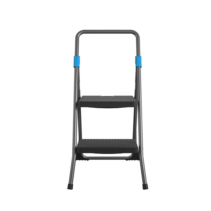 2-Step Folding Step Stool with Metal Frame  -  Grey/Grey/Blue