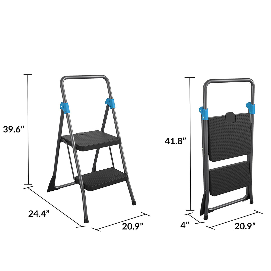 2-Step Folding Step Stool with Sturdy Metal Frame -  Grey/Grey/Blue