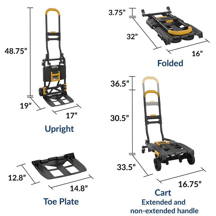 Extendable Handle 2 in 1 Folding Hand Truck -  Black/Black/Yellow