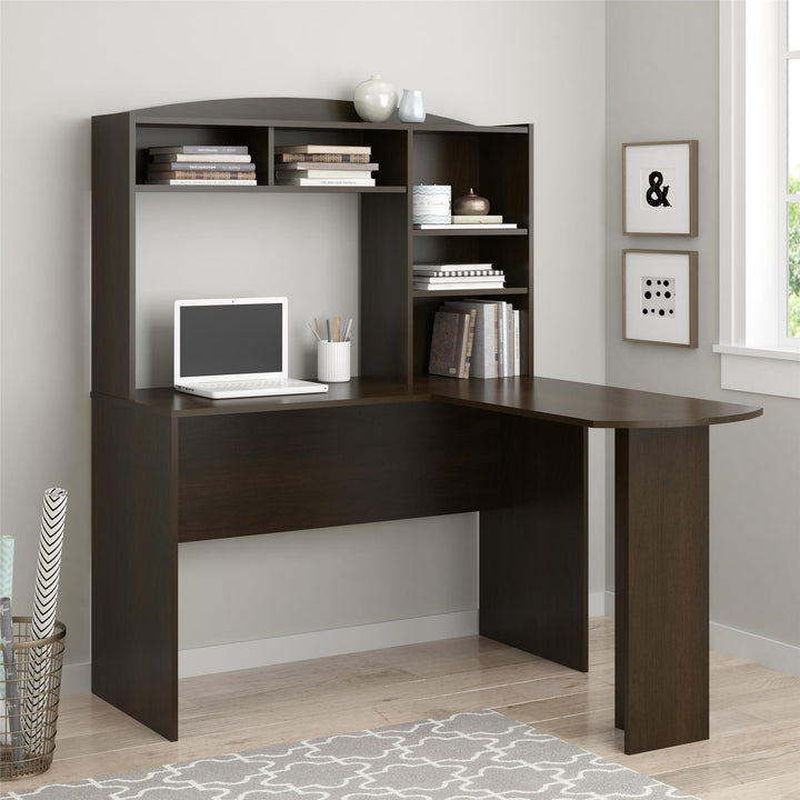 L-shaped office desk with multiple shelves Sutton -  Black Espresso - N/A