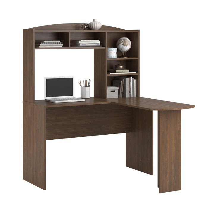 Sutton brand L desk with four shelves -  Florence Walnut - N/A