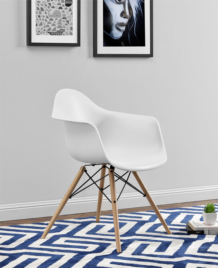 Molded chair with wooden legs -  White