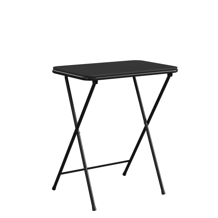 5 Piece Folding Vinyl Top TV Tray Set with Storage Rack - Black - 1-Pack