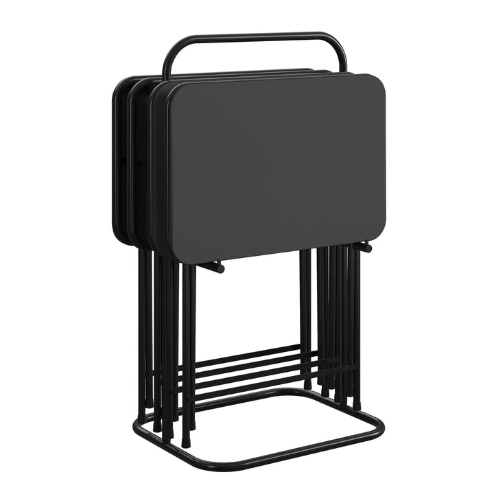 5 Piece Folding Vinyl Top TV Tray Set with Storage Rack - Black - 1-Pack