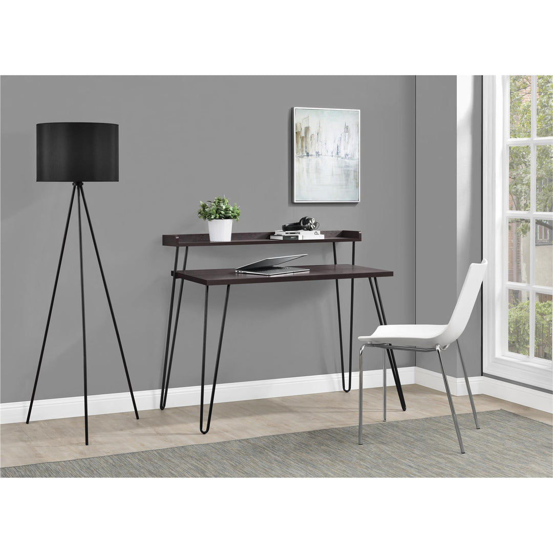 Retro Desk with Metal Hairpin Legs for Home Office -  Espresso