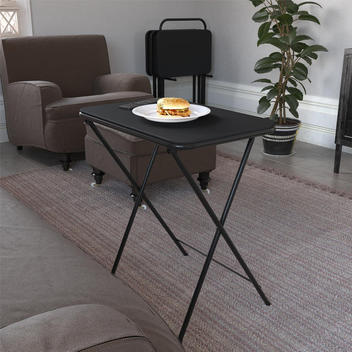 5 Piece Folding Vinyl Top TV Tray Set with Storage Rack - Black - 1-Pack