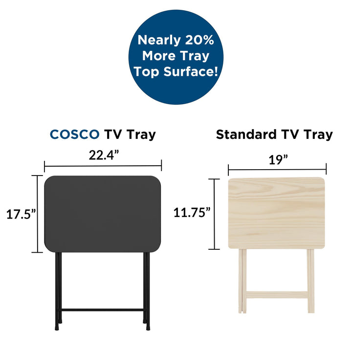5 Piece Folding Vinyl Top TV Tray Set with Storage Rack - Black - 1-Pack