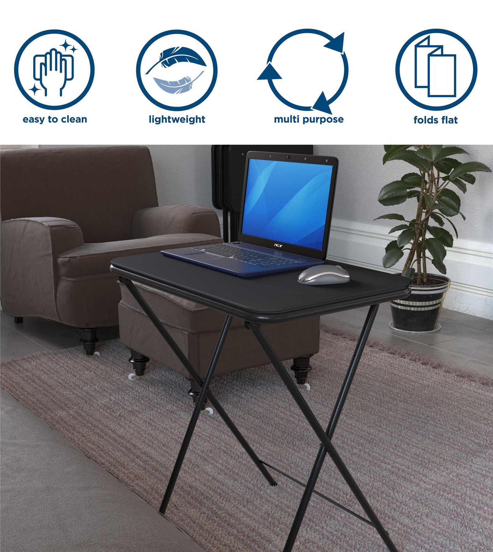 5 Piece Folding Vinyl Top TV Tray Set Comes with Storage Rack RealRooms