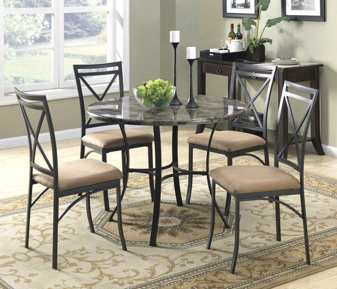 5 Piece Dining Table Set Faux Marble Top -  Black Coffee