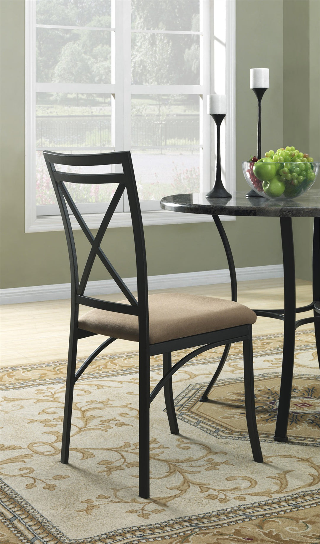 Faux Marble Top Dining Table Set 5 Piece Metal Frame -  Black Coffee
