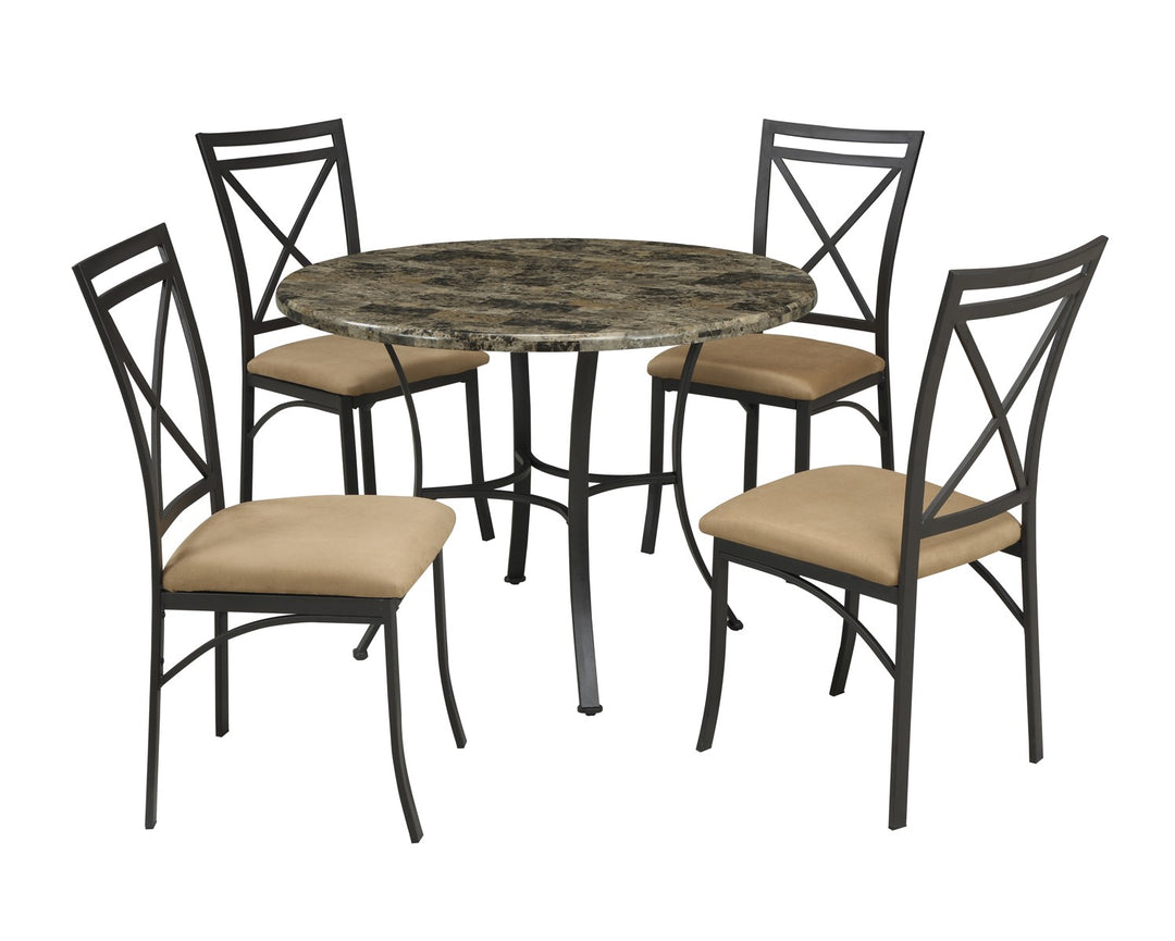 5 Piece Dining Table Set with Faux Marble Top and Metal Frame  -  Black Coffee
