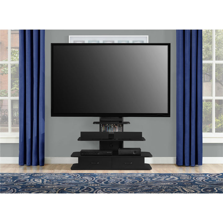 Modern TV stand with mount and drawers - Black