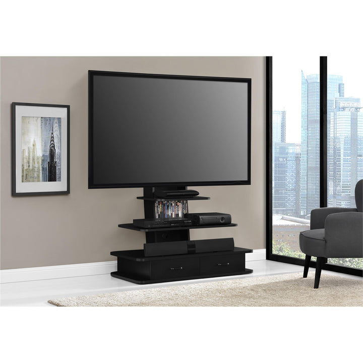 Swivel TV stand with mount and drawers - Black