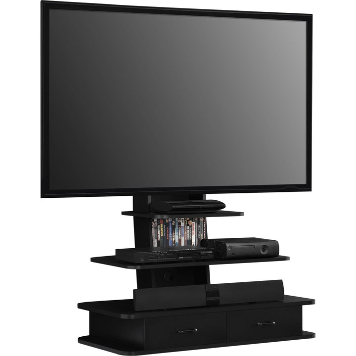 Floating TV stand with mount and drawers - Black