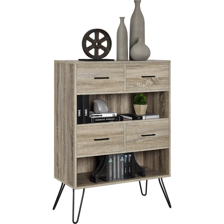 Landon's unique bookcase with fabric drawer design -  Distressed Gray Oak