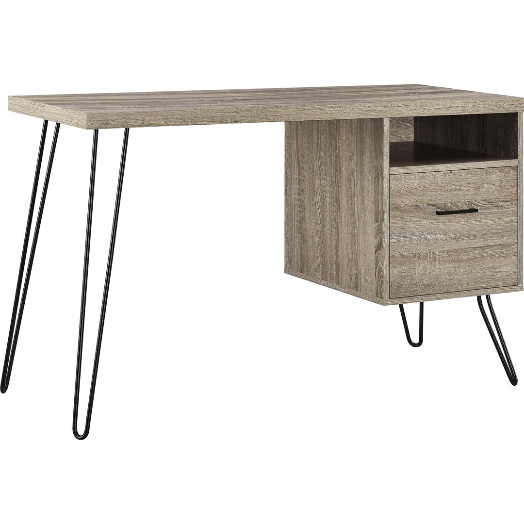 Landon Computer Desk with Open Compartment and Drawer  -  Distressed Gray Oak