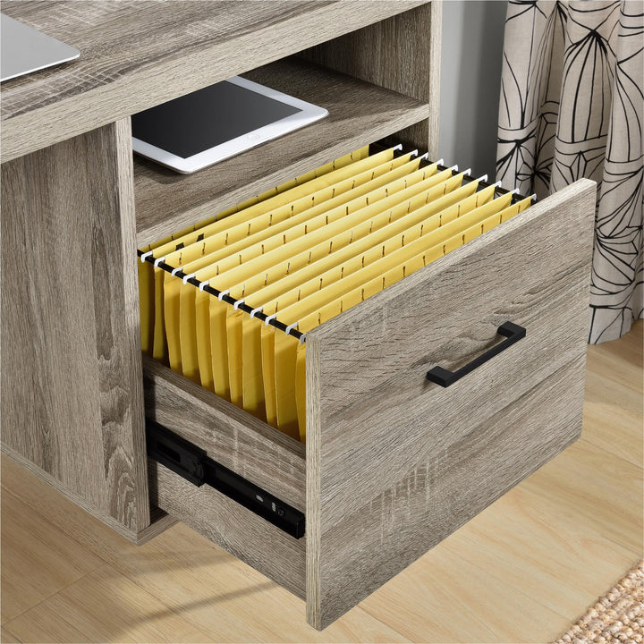 Computer desk with drawer -  Distressed Gray Oak