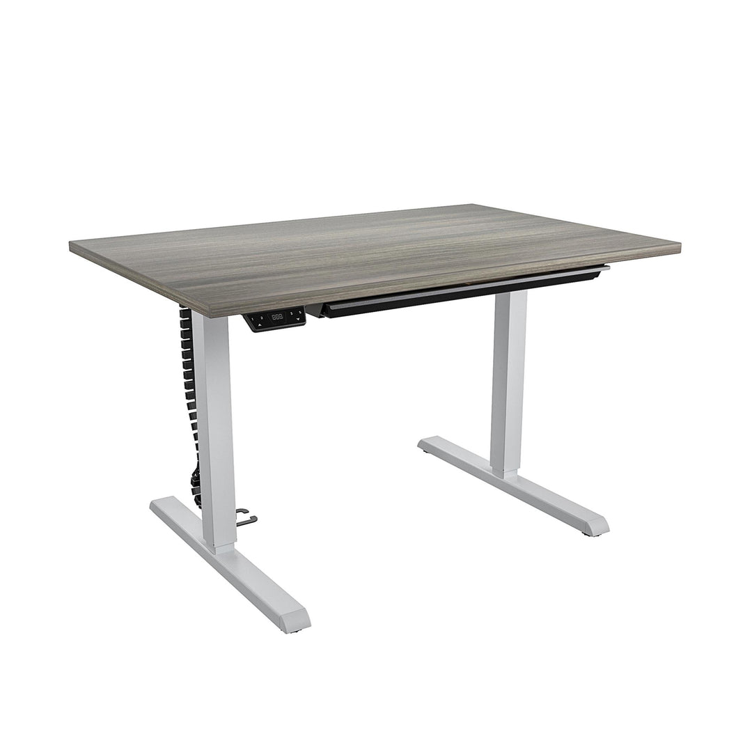 Professional Sit and Stand Adjustable Height Pro-Desk with Pull-Out Drawer - Gray (Wood Grain) - 4’ Straight