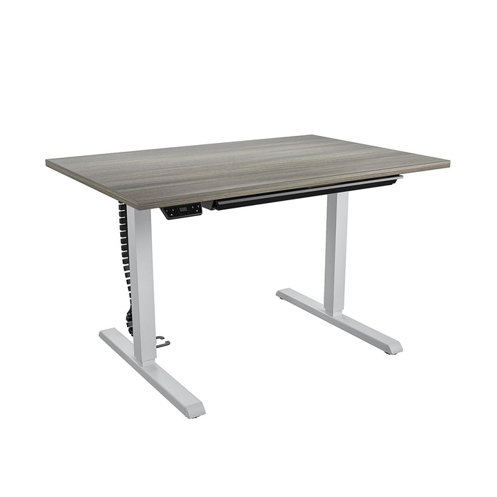 Professional Sit and Stand Adjustable Height Pro-Desk with Pull-Out Drawer - Gray (Wood Grain) - 4’ Straight