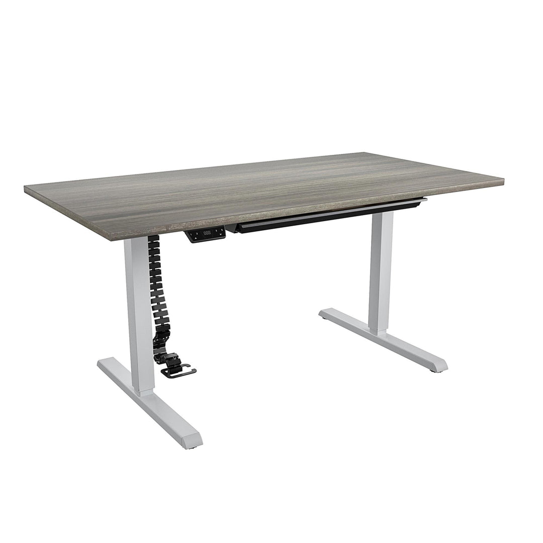 Professional Sit and Stand Adjustable Height Pro-Desk with Pull-Out Drawer - Gray (Wood Grain) - 5’ Straight