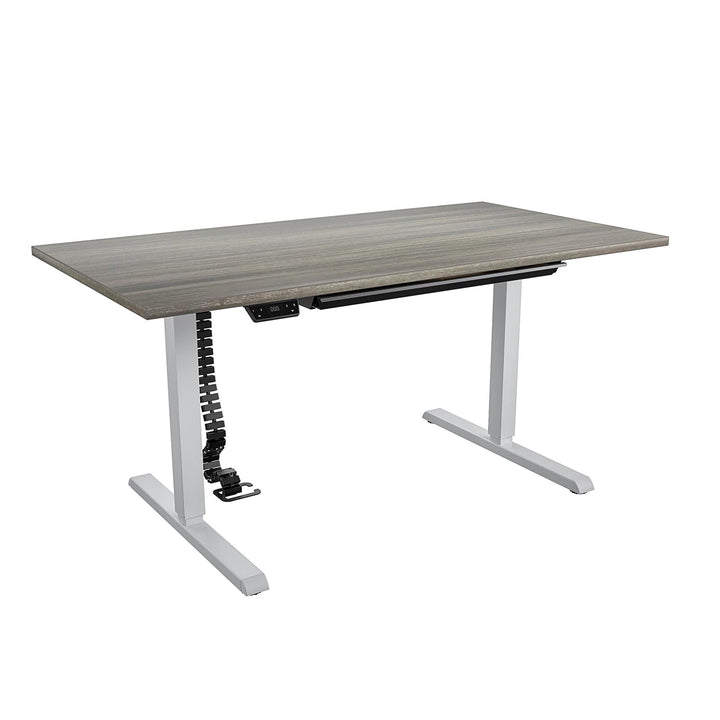 Professional Sit and Stand Adjustable Height Pro-Desk with Pull-Out Drawer - Gray (Wood Grain) - 5’ Straight