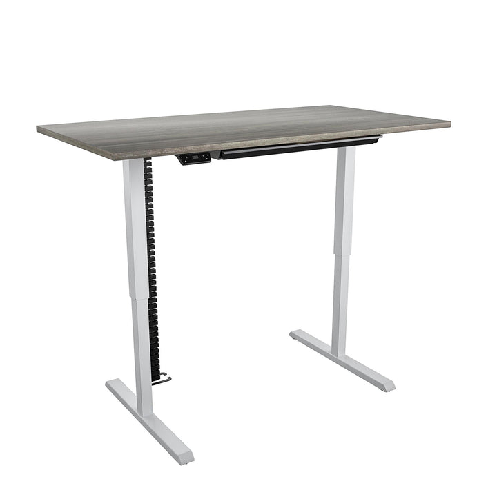 Professional Sit and Stand Adjustable Height Pro-Desk with Pull-Out Drawer - Gray (Wood Grain) - 5’ Straight