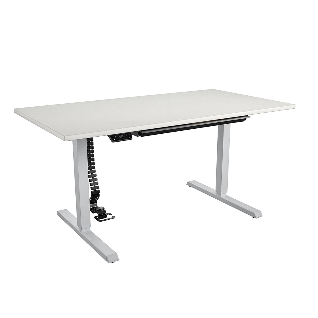 Professional Sit and Stand Adjustable Height Pro-Desk with Pull-Out Drawer - White - 5’ Straight
