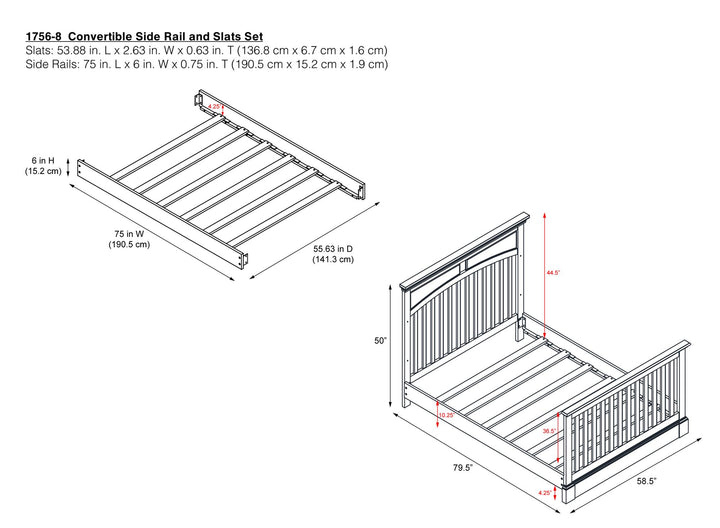 Fairhaven Full Size Wood Bed Rails to Convert Crib into a Bed - Slate Gray