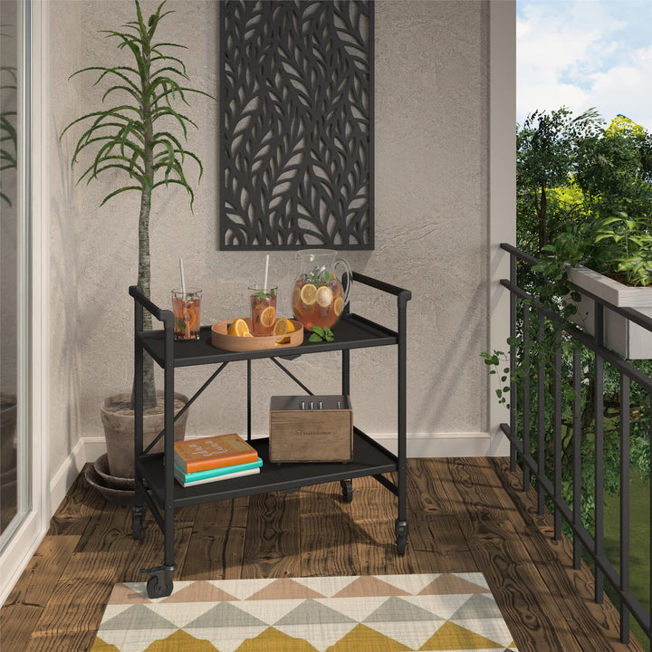 Outdoor Folding Serving Cart with 2 Shelves - Black - Solid Shelf