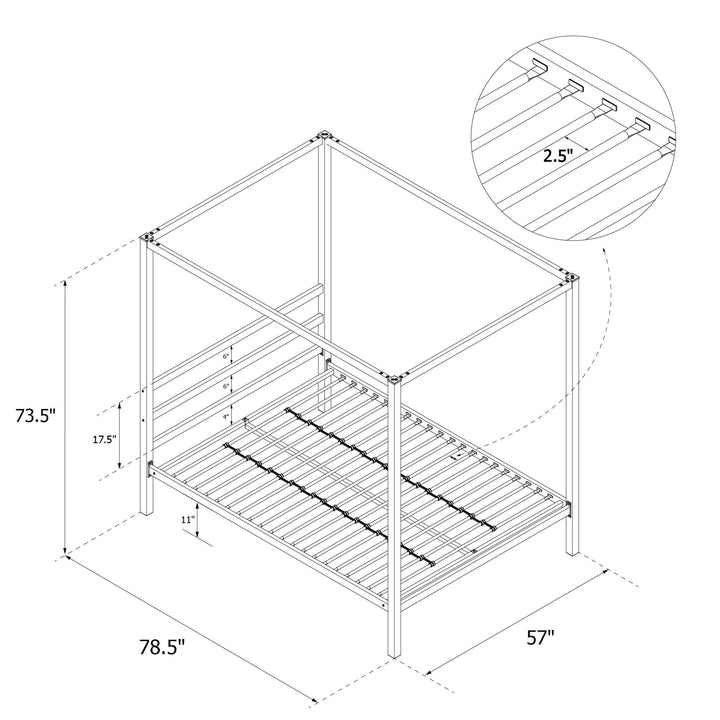 Canopy Bed with Built-In Headboard -  White  -  Full