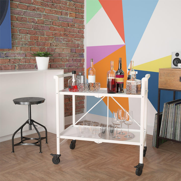 Outdoor Folding Serving Cart with 2 Shelves - White - Solid Shelf