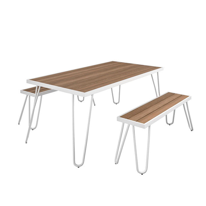 Paulette Outdoor/Indoor Table and Bench Set - White