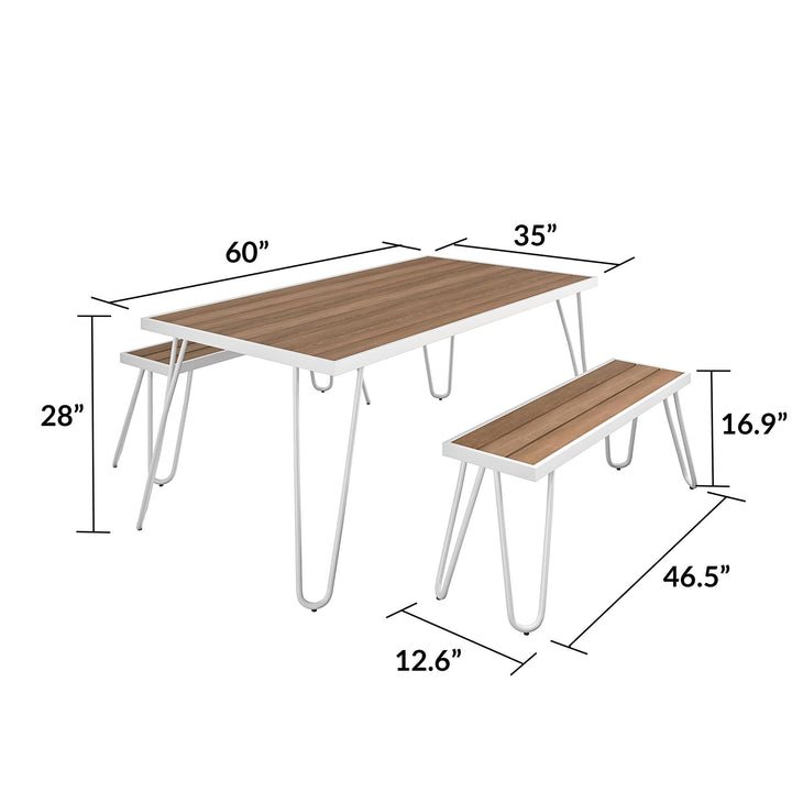 Paulette Outdoor/Indoor Table and Bench Set - White