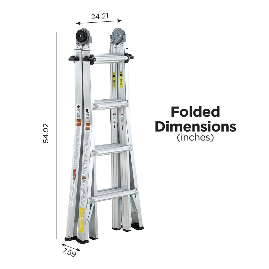18 foot Max Reach Aluminum Telescoping Multi-Position Ladder - Silver - 18ft