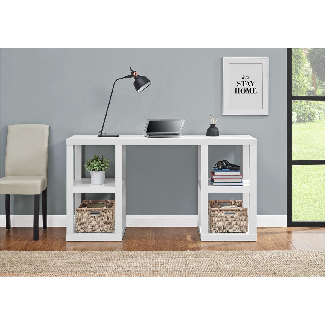 Computer Desk with 4 Shelves -  White