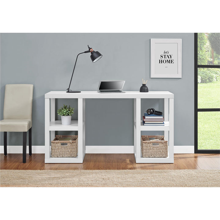 Computer Desk with 4 Shelves -  White