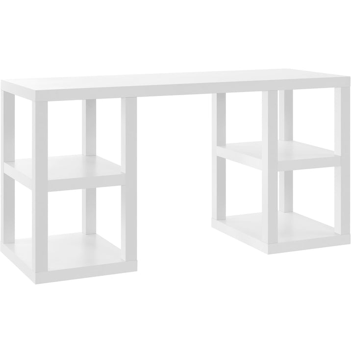 Parsons Double Pedestal Computer Desk with 4 Shelves  -  White