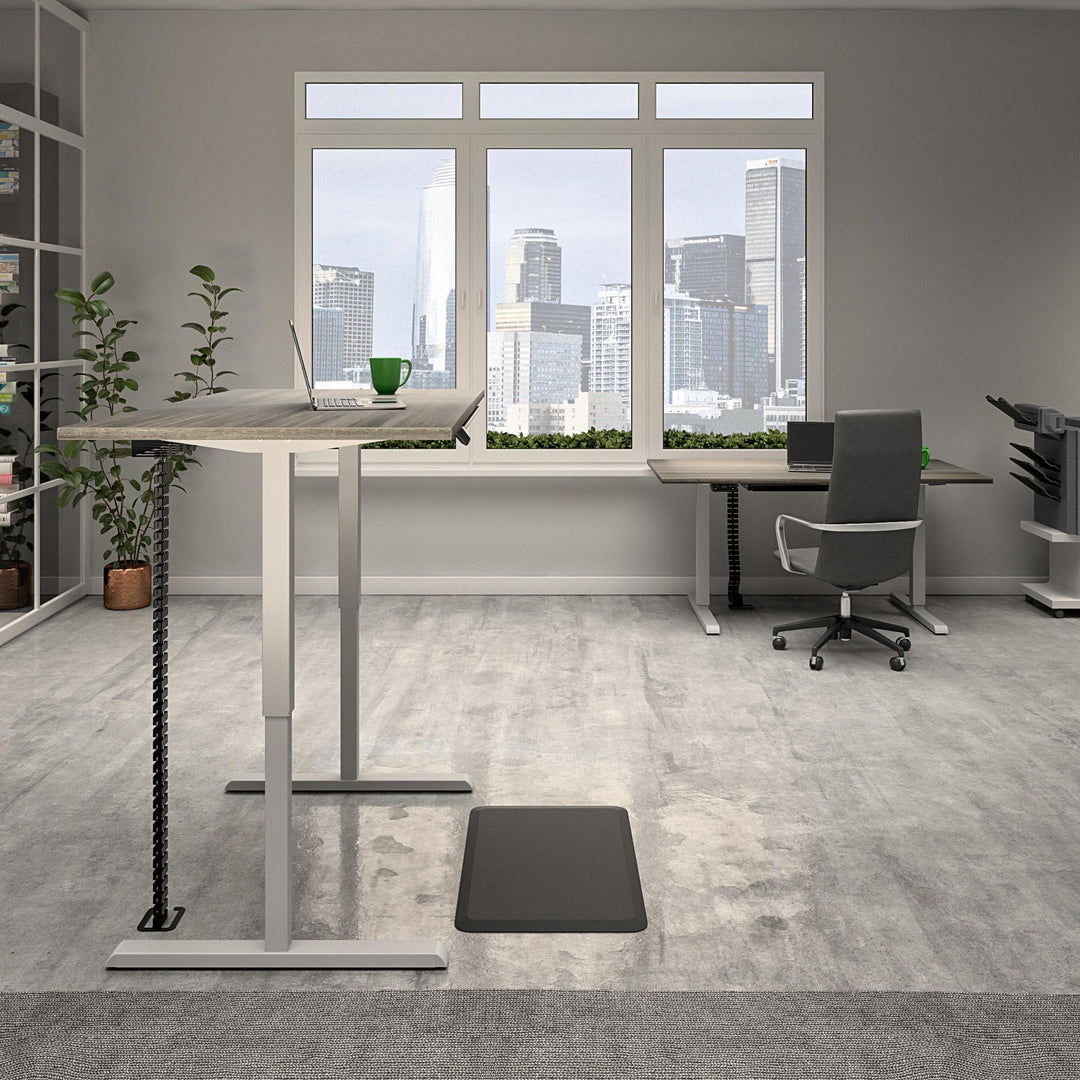 Professional Sit and Stand Adjustable Height Pro-Desk with Pull-Out Drawer - Gray (Wood Grain) - 5’ Straight
